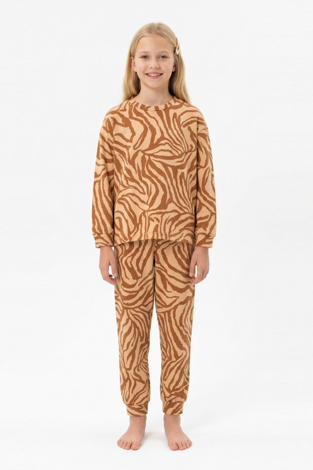 Garson Kız Çocuk Baskılı %100 Pamuk Reaktif Boyalı Süprem Kumaş Uzun Kollu Pijama Takımı