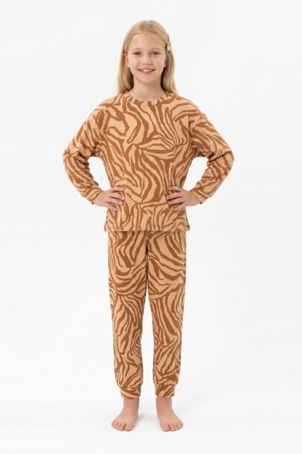 Garson Kız Çocuk Baskılı %100 Pamuk Reaktif Boyalı Süprem Kumaş Uzun Kollu Pijama Takımı