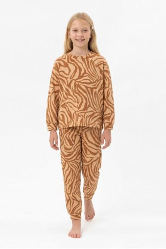 Garson Kız Çocuk Baskılı %100 Pamuk Reaktif Boyalı Süprem Kumaş Uzun Kollu Pijama Takımı
