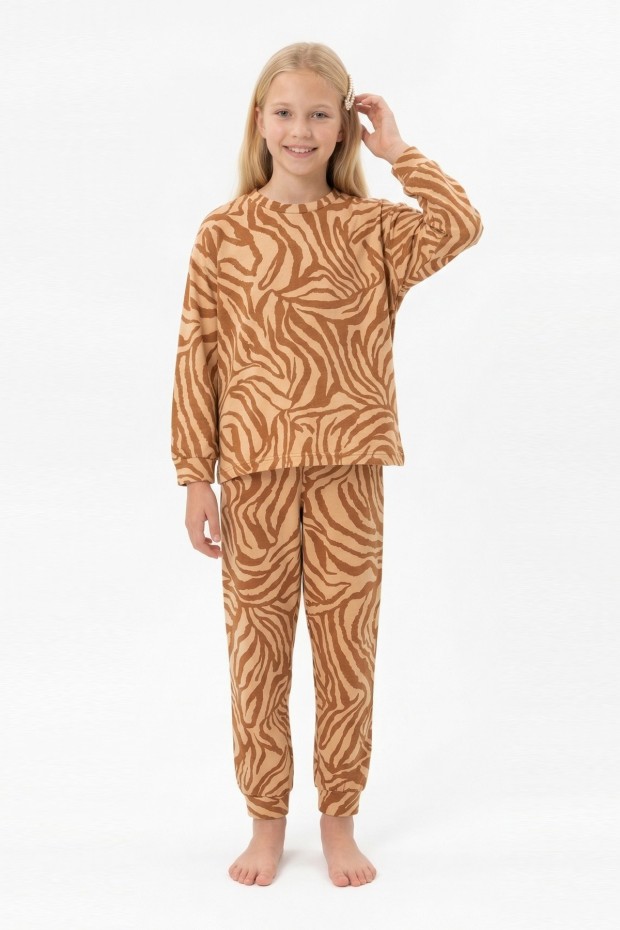 Garson Kız Çocuk Baskılı %100 Pamuk Reaktif Boyalı Süprem Kumaş Uzun Kollu Pijama Takımı