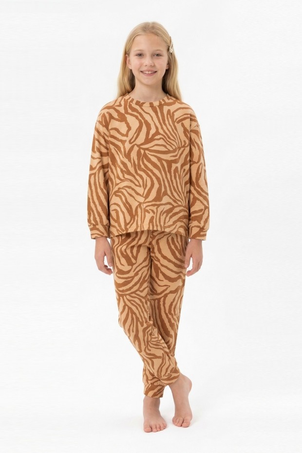 Garson Kız Çocuk Baskılı %100 Pamuk Reaktif Boyalı Süprem Kumaş Uzun Kollu Pijama Takımı
