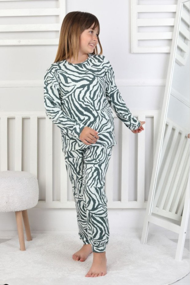 Garson Kız Çocuk Baskılı %100 Pamuk Reaktif Boyalı Süprem Kumaş Uzun Kollu Pijama Takımı