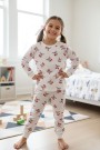 Kız Çocuk Kiraz Desenli %100 Pamuk Reaktif Boyalı Süprem Kumaş Uzun Kollu Pijama Takımı 