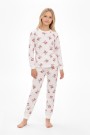 Garson Kız Çocuk Kiraz Desenli %100 Pamuk Reaktif Boyalı Süprem Kumaş Uzun Kollu Pijama Takımı