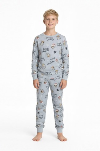Garson Erkek Çocuk Mutlu Yıllar Temalı %100 Pamuk Reaktif Boyalı Süprem Kumaş Uzun Kollu Pijama Takımı