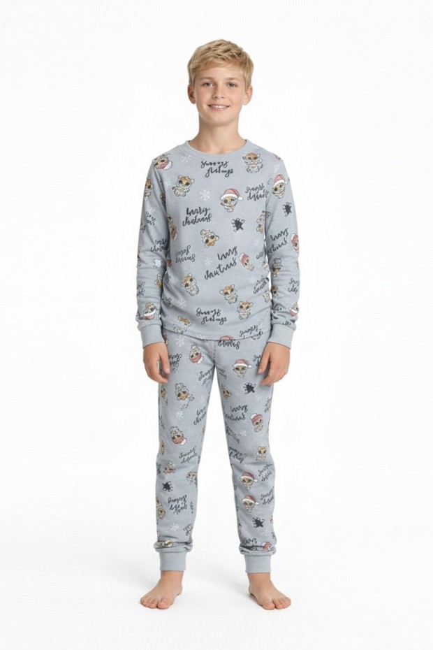 Garson Erkek Çocuk Mutlu Yıllar Temalı %100 Pamuk Reaktif Boyalı Süprem Kumaş Uzun Kollu Pijama Takımı