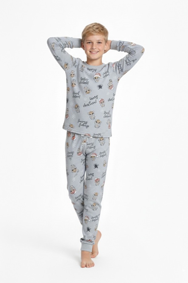 Garson Erkek Çocuk Mutlu Yıllar Temalı %100 Pamuk Reaktif Boyalı Süprem Kumaş Uzun Kollu Pijama Takımı