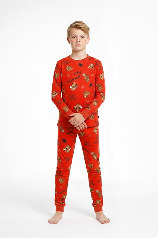 Garson Çocuk Mutlu Yıllar Temalı %100 Pamuk Reaktif Boyalı Süprem Kumaş Uzun Kollu Pijama Takımı 