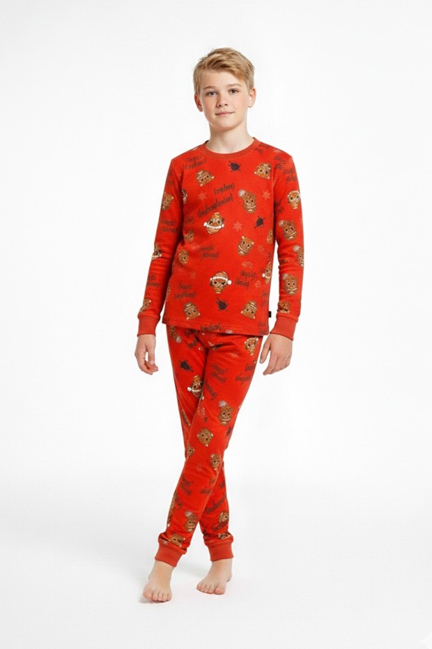 Garson Çocuk Mutlu Yıllar Temalı %100 Pamuk Reaktif Boyalı Süprem Kumaş Uzun Kollu Pijama Takımı 