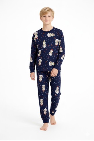 Garson Erkek Çocuk Mutlu Yıllar Temalı %100 Pamuk Reaktif Boyalı Süprem Kumaş Uzun Kollu Pijama Takımı