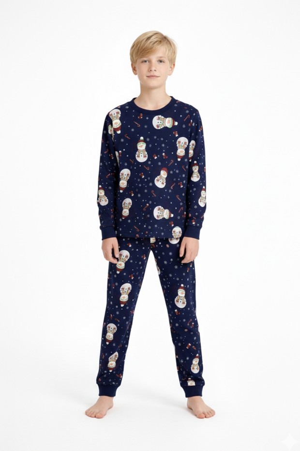 Garson Erkek Çocuk Mutlu Yıllar Temalı %100 Pamuk Reaktif Boyalı Süprem Kumaş Uzun Kollu Pijama Takımı