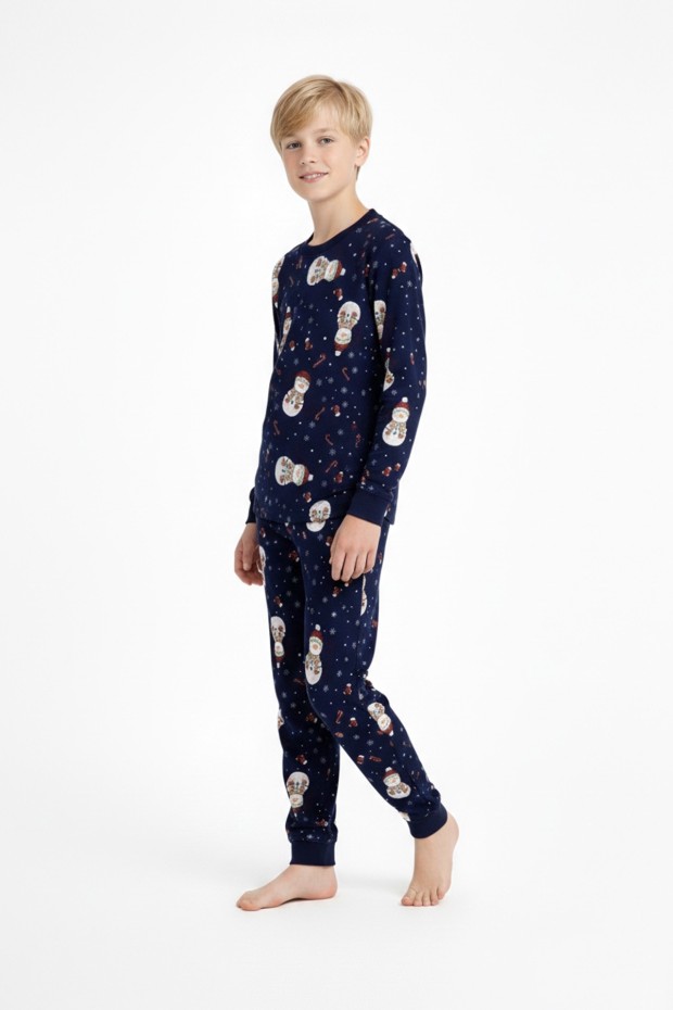 Garson Erkek Çocuk Mutlu Yıllar Temalı %100 Pamuk Reaktif Boyalı Süprem Kumaş Uzun Kollu Pijama Takımı