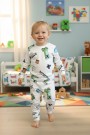 Erkek Bebek Baskılı %100 Pamuk Reaktif Boyalı Süprem Kumaş Uzun Kollu Pijama Takımı