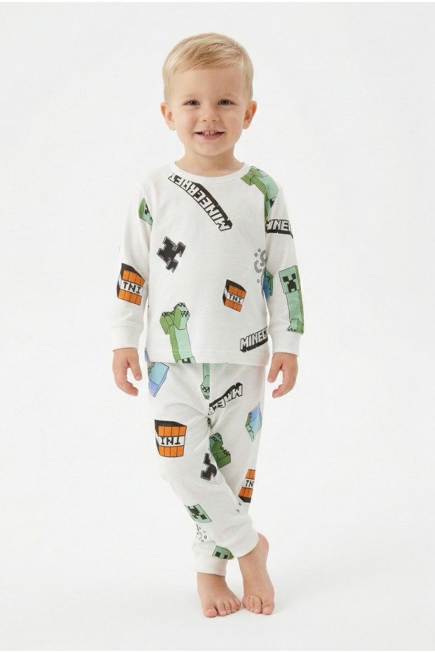 Erkek Bebek Baskılı %100 Pamuk Reaktif Boyalı Süprem Kumaş Uzun Kollu Pijama Takımı
