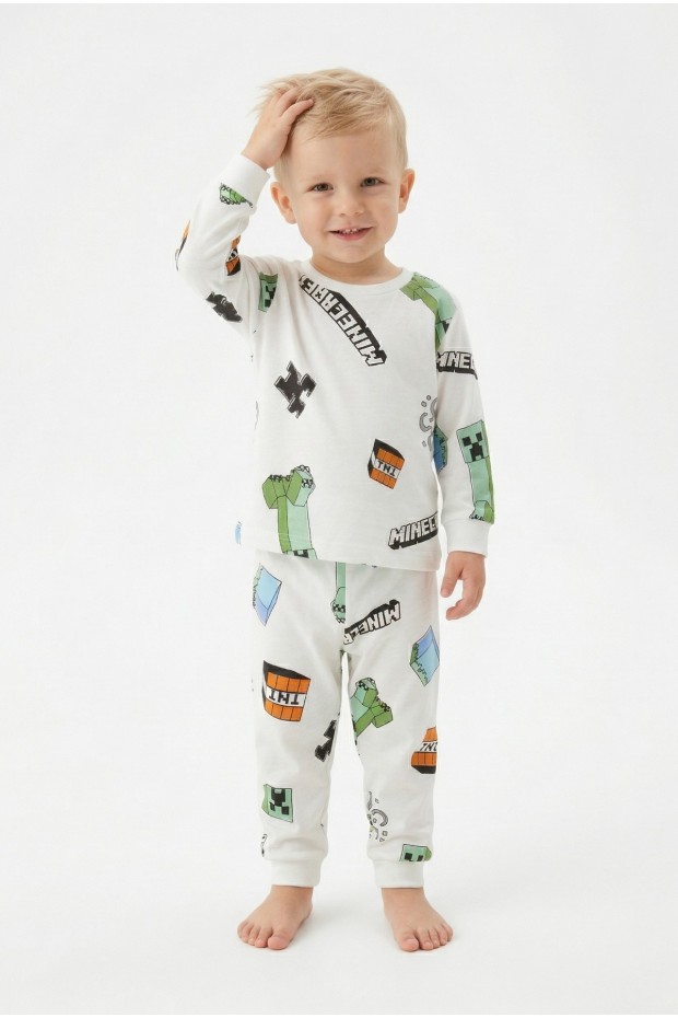 Erkek Bebek Baskılı %100 Pamuk Reaktif Boyalı Süprem Kumaş Uzun Kollu Pijama Takımı