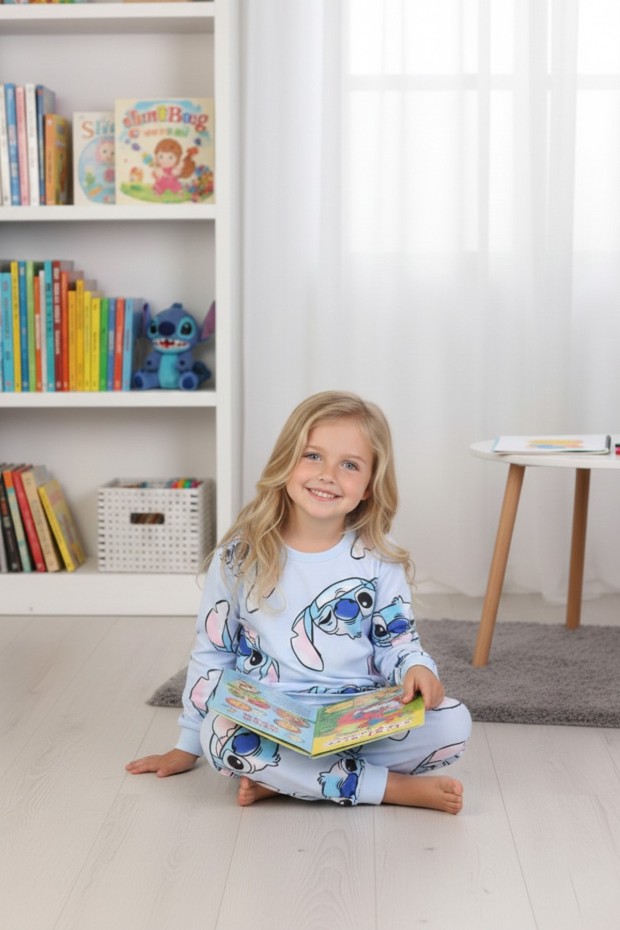 Kız Çocuk %100 Pamuk Reaktif Boyalı Süprem Kumaş Pijama Takımı