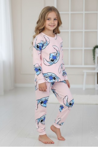 Kız Çocuk %100 Pamuk Reaktif Boyalı Süprem Kumaş Uzun Kollu Pijama Takımı