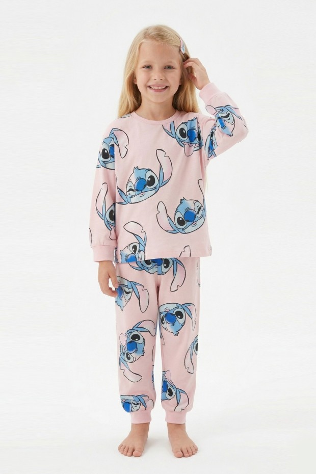 Kız Çocuk %100 Pamuk Reaktif Boyalı Süprem Kumaş Uzun Kollu Pijama Takımı
