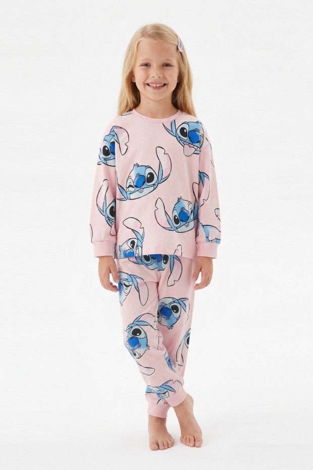 Kız Çocuk %100 Pamuk Reaktif Boyalı Süprem Kumaş Uzun Kollu Pijama Takımı