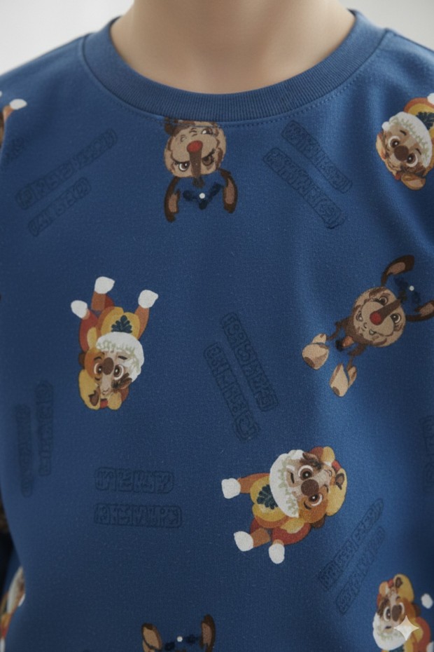 Garson Erkek Çocuk Köpek Baskılı %100 Pamuk Reaktif Boyalı İnterlok Kumaş Uzun Kollu Pijama Takımı