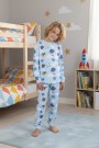 Garson Erkek Çocuk Gezegen Desenli %100 Pamuk Reaktif Boyalı İnterlok Kumaş Uzun Kollu Pijama Takımı