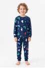 Erkek Çocuk Dinozor Desenli %100 Pamuk Reaktif Boyalı İnterlok Kumaş Uzun Kollu Pijama Takımı