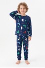 Erkek Çocuk Dinozor Desenli %100 Pamuk Reaktif Boyalı İnterlok Kumaş Uzun Kollu Pijama Takımı