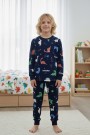 Garson Erkek Çocuk Dinozor Desenli %100 Pamuk Reaktif Boyalı İnterlok Kumaş Uzun Kollu Pijama Takımı