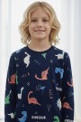 Garson Erkek Çocuk Dinozor Desenli %100 Pamuk Reaktif Boyalı İnterlok Kumaş Uzun Kollu Pijama Takımı