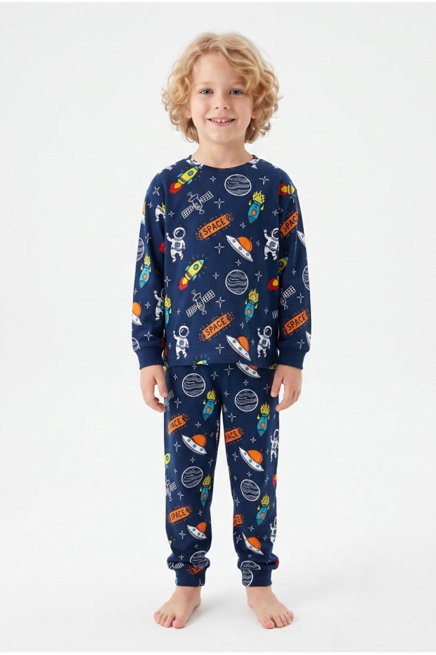 Erkek Çocuk %100 Pamuk Reaktif Boyalı İnterlok Kumaş Pijama Takımı 