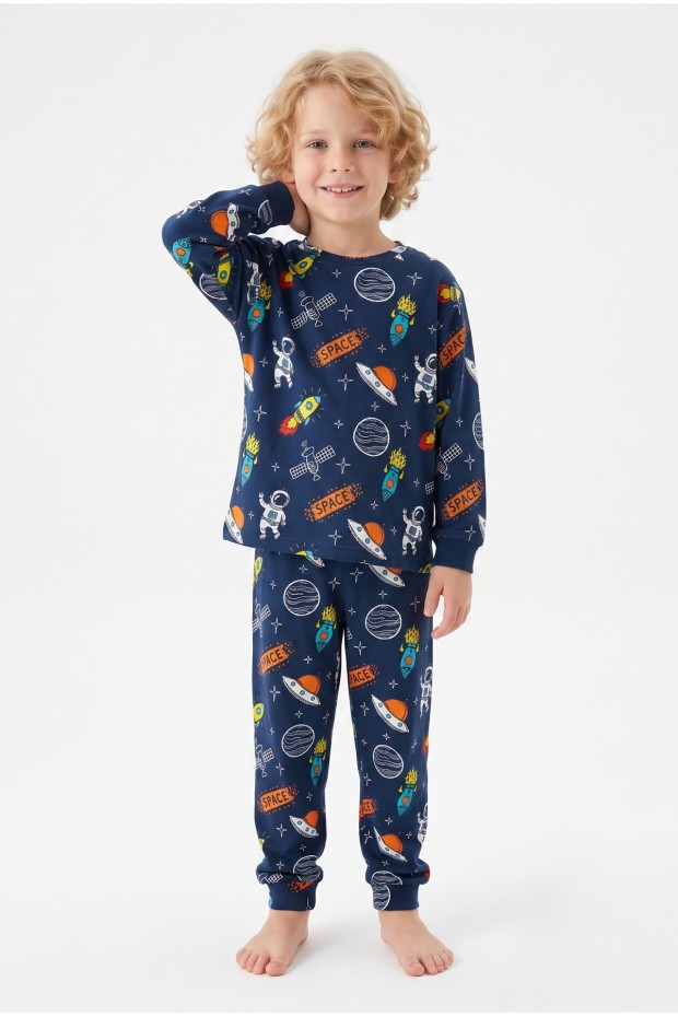 Erkek Çocuk %100 Pamuk Reaktif Boyalı İnterlok Kumaş Pijama Takımı 