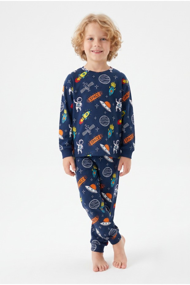 Erkek Çocuk %100 Pamuk Reaktif Boyalı İnterlok Kumaş Pijama Takımı 