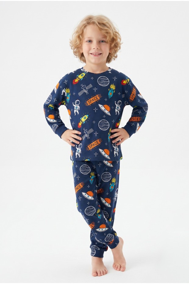 Erkek Çocuk %100 Pamuk Reaktif Boyalı İnterlok Kumaş Pijama Takımı 