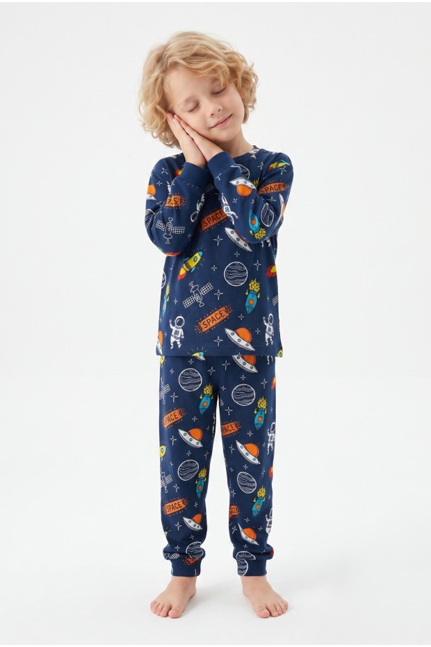 Erkek Çocuk %100 Pamuk Reaktif Boyalı İnterlok Kumaş Pijama Takımı 
