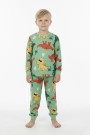 Erkek Çocuk Dinozor Desenli %100 Pamuk Reaktif Boyalı Süprem Kumaş Uzun Kollu Pijama Takımı