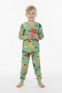 Erkek Çocuk Dinozor Desenli %100 Pamuk Reaktif Boyalı Süprem Kumaş Uzun Kollu Pijama Takımı