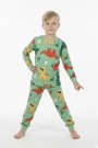 Erkek Çocuk Dinozor Desenli %100 Pamuk Reaktif Boyalı Süprem Kumaş Uzun Kollu Pijama Takımı