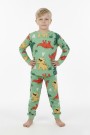 Erkek Çocuk Dinozor Desenli %100 Pamuk Reaktif Boyalı Süprem Kumaş Uzun Kollu Pijama Takımı