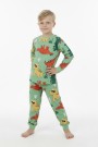 Erkek Çocuk Dinozor Desenli %100 Pamuk Reaktif Boyalı Süprem Kumaş Uzun Kollu Pijama Takımı