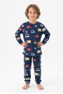 Erkek Çocuk %100 Pamuk Reaktif Boyalı İnterlok Kumaş Araba Baskılı Pijama Takımı 