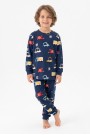 Erkek Çocuk %100 Pamuk Reaktif Boyalı İnterlok Kumaş Araba Baskılı Pijama Takımı 