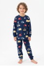 Erkek Çocuk %100 Pamuk Reaktif Boyalı İnterlok Kumaş Araba Baskılı Pijama Takımı 