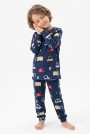 Erkek Çocuk %100 Pamuk Reaktif Boyalı İnterlok Kumaş Araba Baskılı Pijama Takımı 