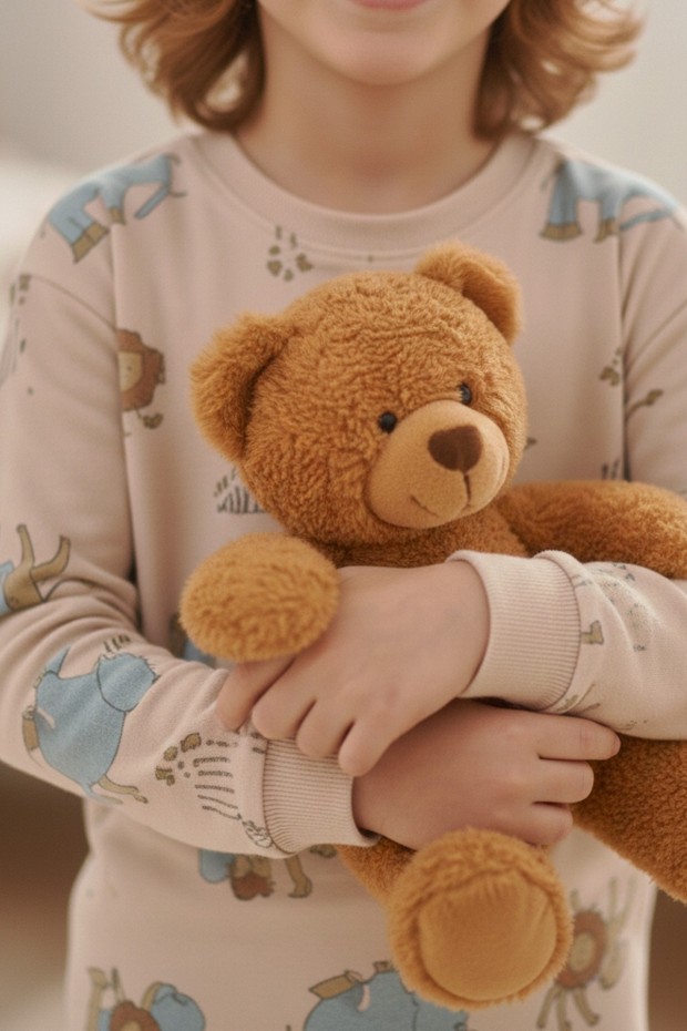 Garson Erkek Çocuk Aslan Ve Fil Desenli %100 Pamuk Reaktif Boyalı İnterlok Kumaş Uzun Kollu Pijama Takımı