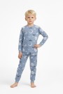 Üniseks Çocuk Ay Ve Yıldız Desenli %100 Pamuk Reaktif Boyalı Süprem Kumaş Uzun Kollu Pijama Takımı
