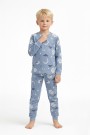Üniseks Çocuk Ay Ve Yıldız Desenli %100 Pamuk Reaktif Boyalı Süprem Kumaş Uzun Kollu Pijama Takımı