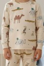 Garson Uniseks Çocuk Safari Hayvanları Desenli %100 Pamuk Reaktif Boyalı İnterlok Kumaş Uzun Kollu Pijama Takımı