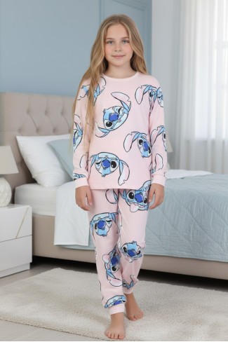 Garson Kız Çocuk %100 Pamuk Reaktif Boyalı Süprem Kumaş Uzun Kollu Pijama Takımı