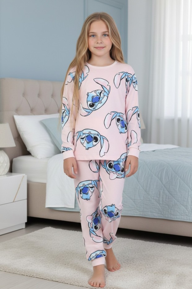 Garson Kız Çocuk %100 Pamuk Reaktif Boyalı Süprem Kumaş Uzun Kollu Pijama Takımı
