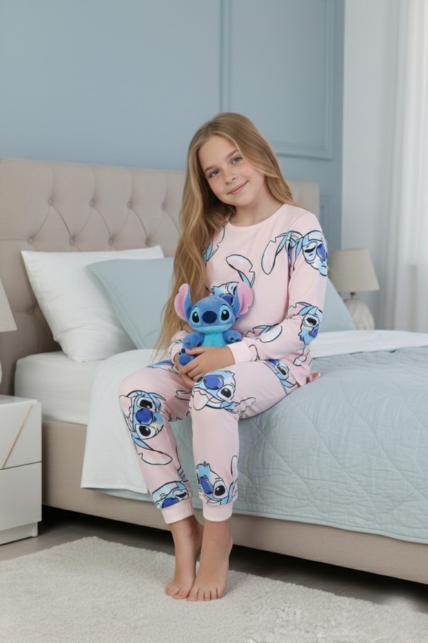 Garson Kız Çocuk %100 Pamuk Reaktif Boyalı Süprem Kumaş Uzun Kollu Pijama Takımı